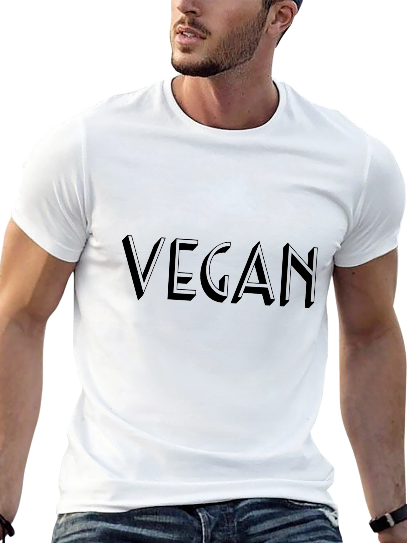 Vegan Statement Tee - Solid Black Crew Neck T-Shirt