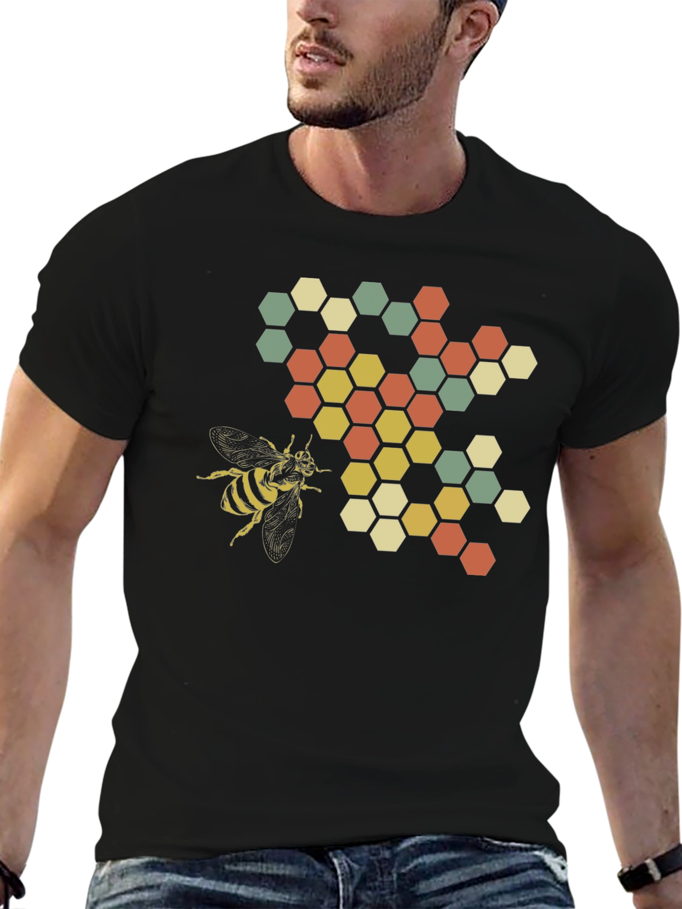 Honeycomb Bee Graphic Tee - Black