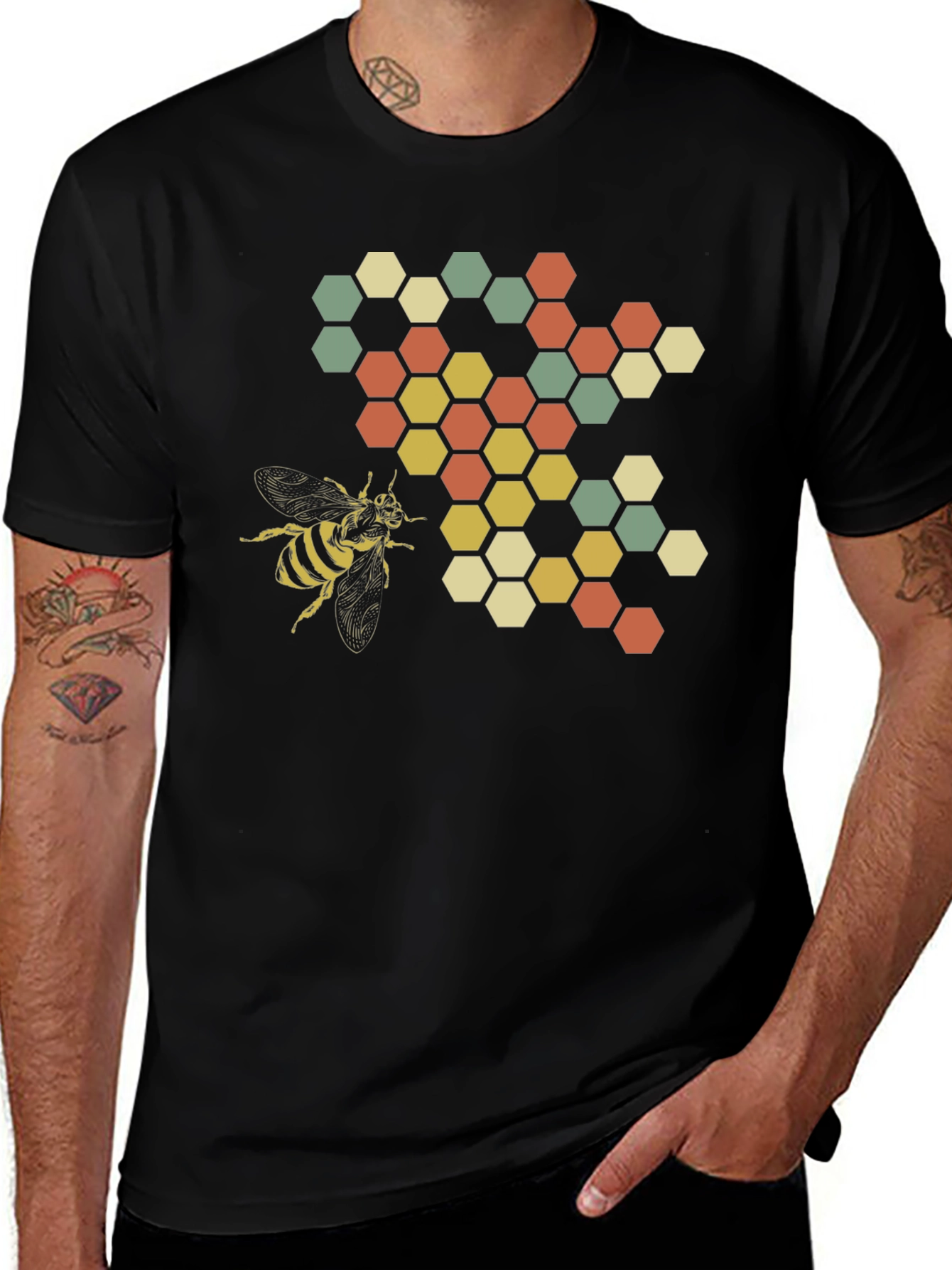 Honeycomb Bee Graphic Tee - Black