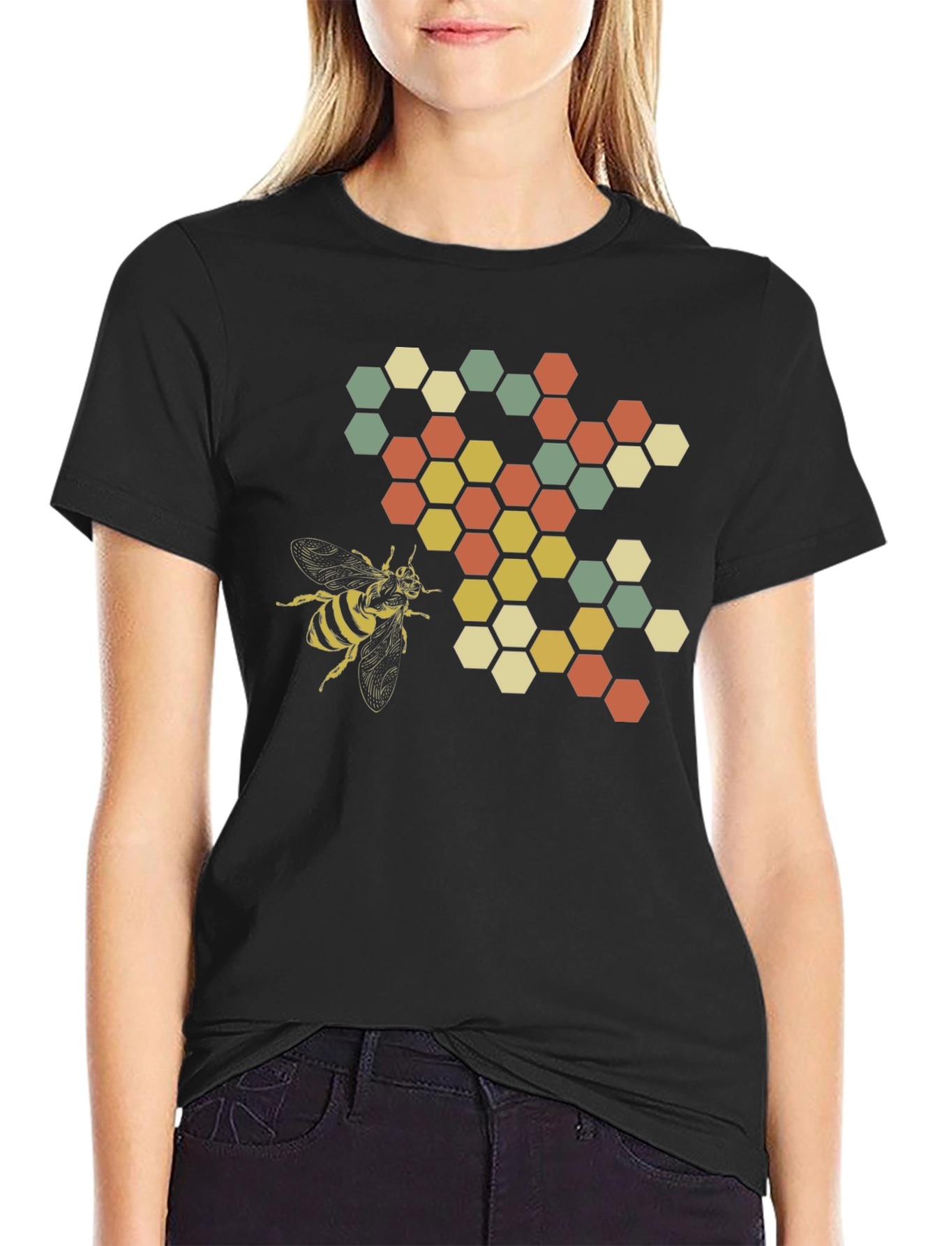 Honeycomb Bee Graphic Tee - Black