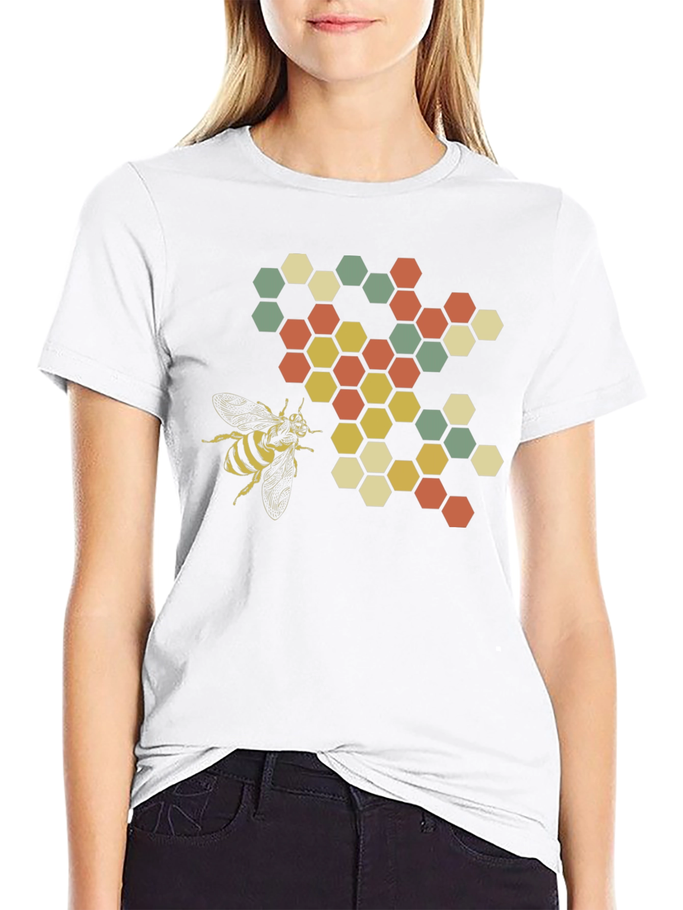 Honeycomb Bee Graphic Tee - Black