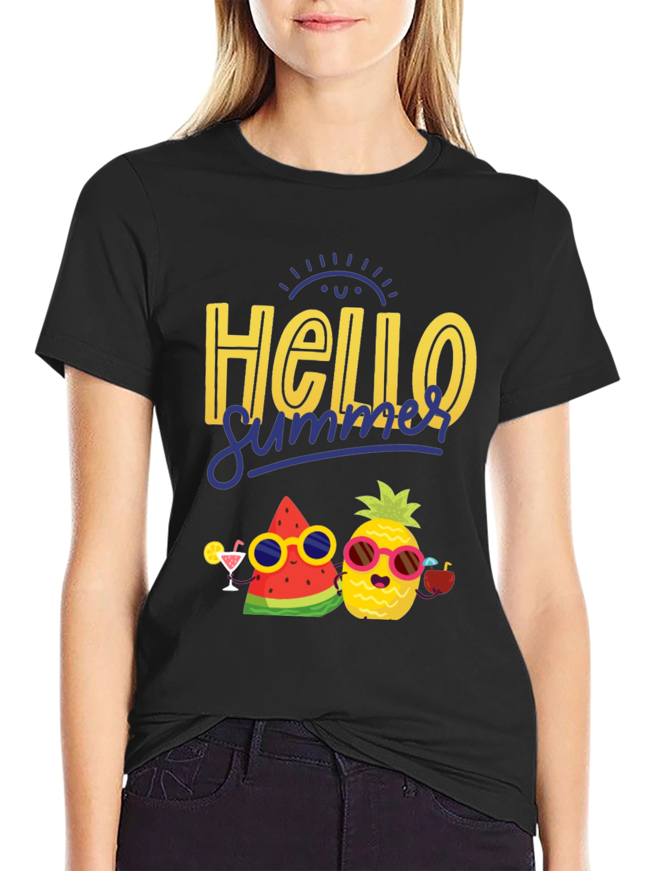 Hello Summer Graphic T-Shirt: Pineapple & Watermelon