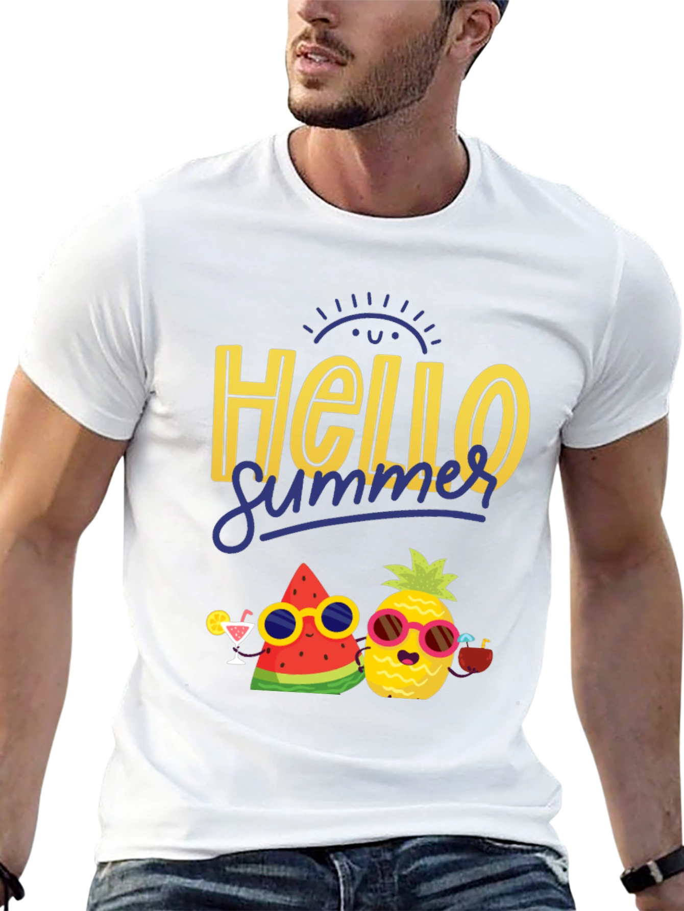 Hello Summer Graphic T-Shirt: Pineapple & Watermelon