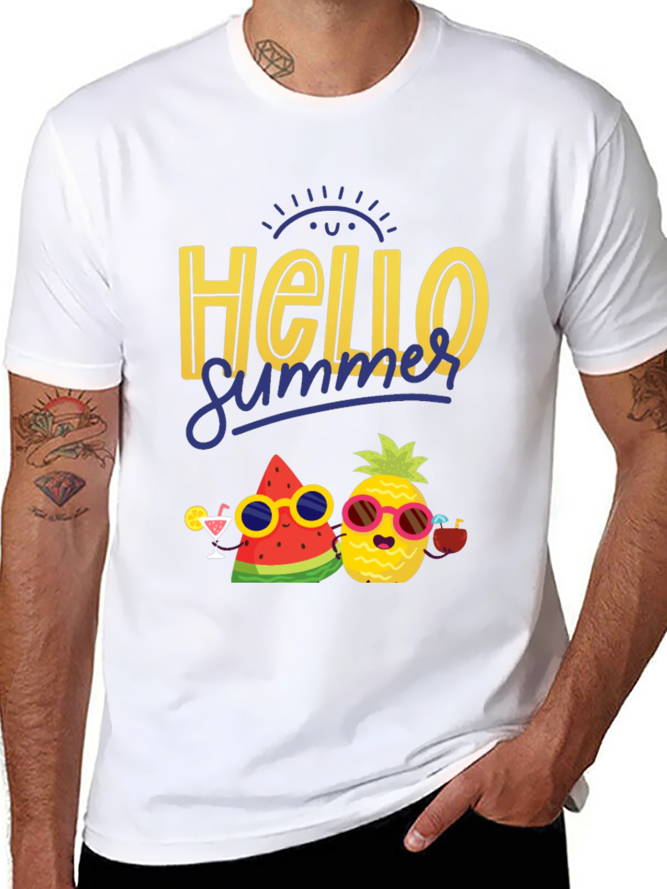 Hello Summer Graphic T-Shirt: Pineapple & Watermelon