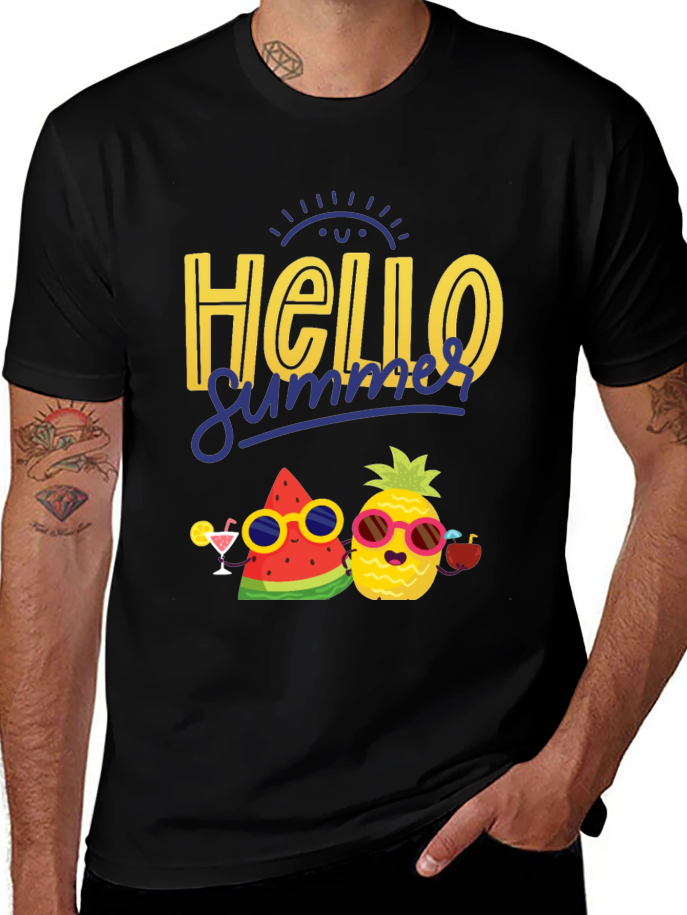 Hello Summer Graphic T-Shirt: Pineapple & Watermelon