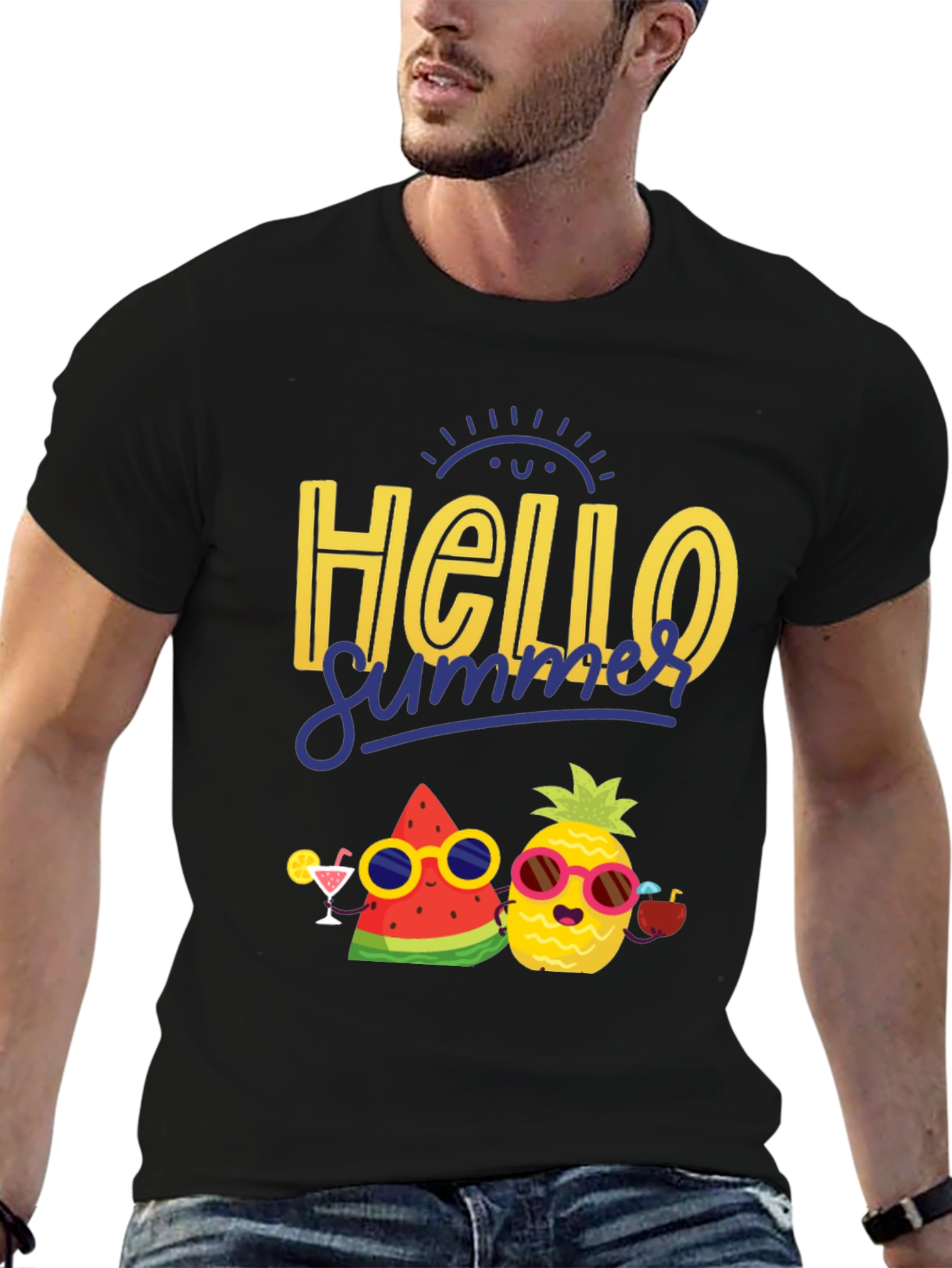 Hello Summer Graphic T-Shirt: Pineapple & Watermelon
