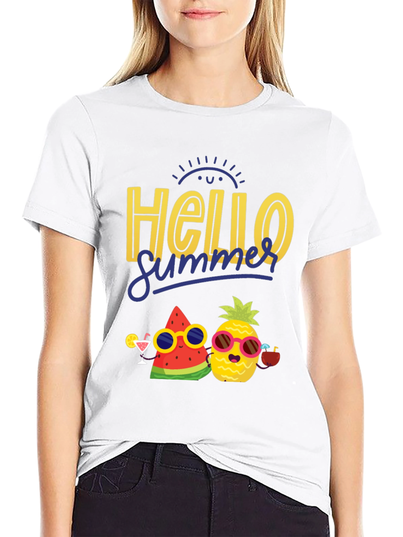Hello Summer Graphic T-Shirt: Pineapple & Watermelon