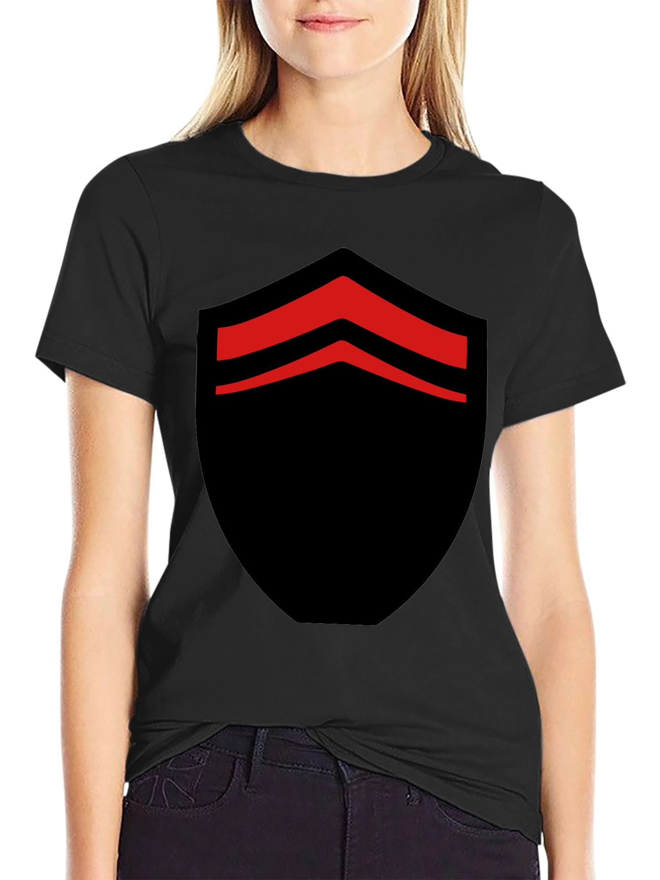 Bold Black T-Shirt with Red Chevron Design