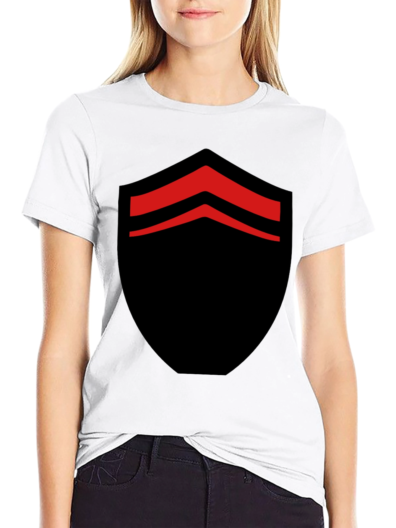 Bold Black T-Shirt with Red Chevron Design