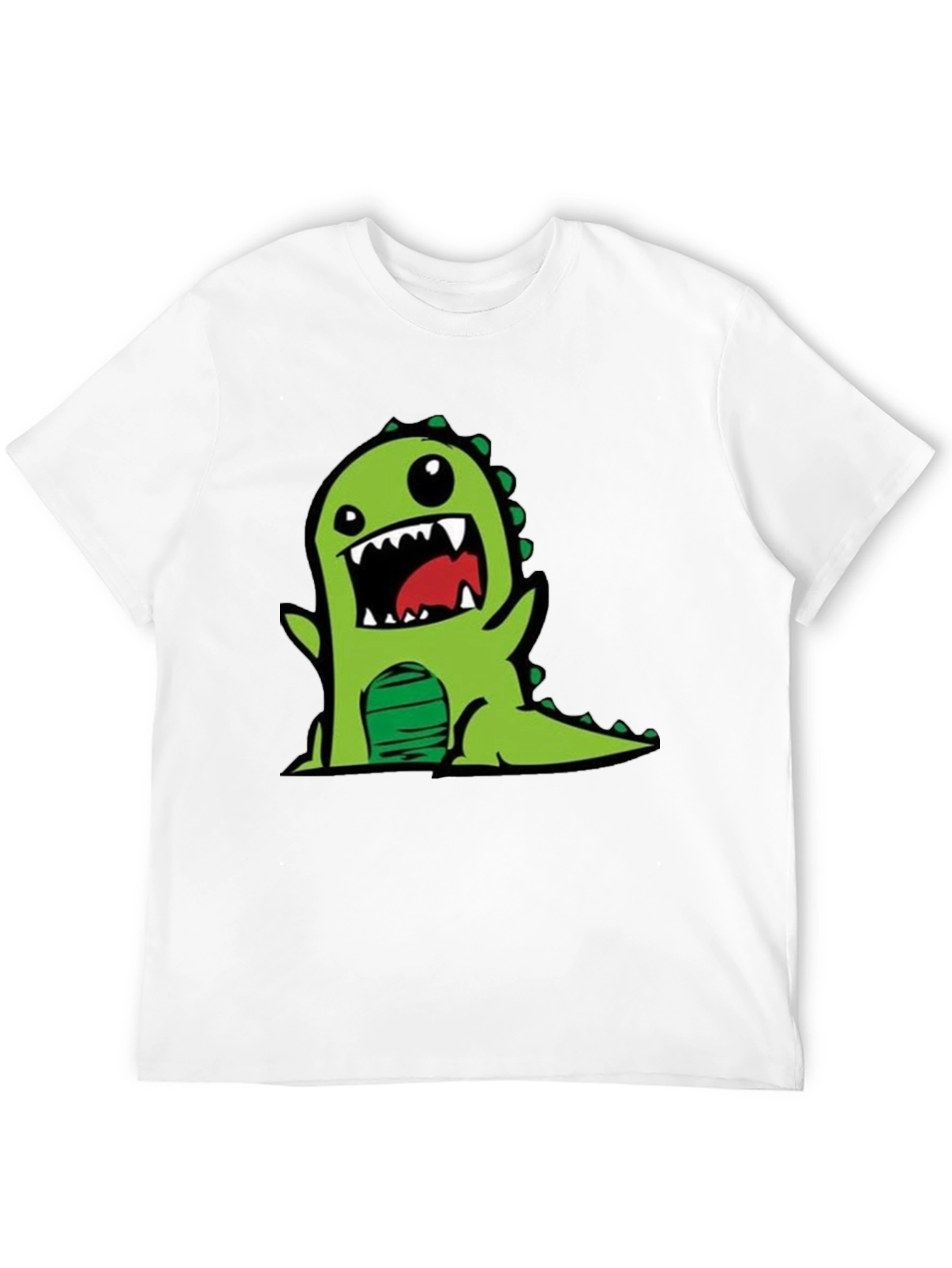 Cartoon Dinosaur Graphic Tee - Black Cotton T-Shirt