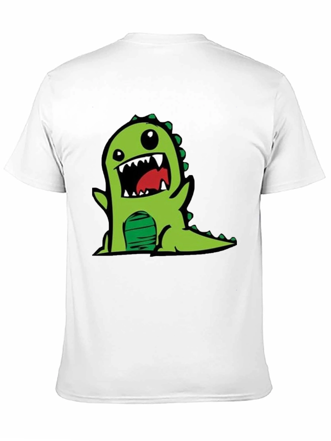 Cartoon Dinosaur Graphic Tee - Black Cotton T-Shirt