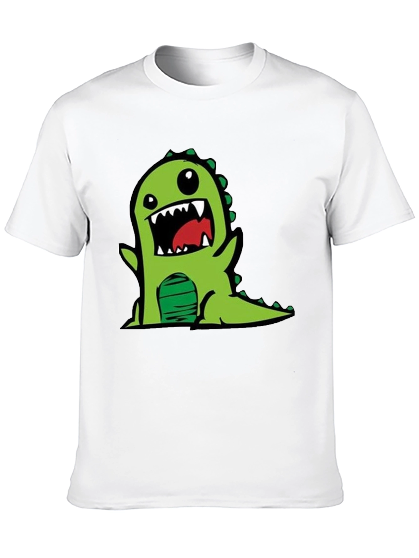 Cartoon Dinosaur Graphic Tee - Black Cotton T-Shirt