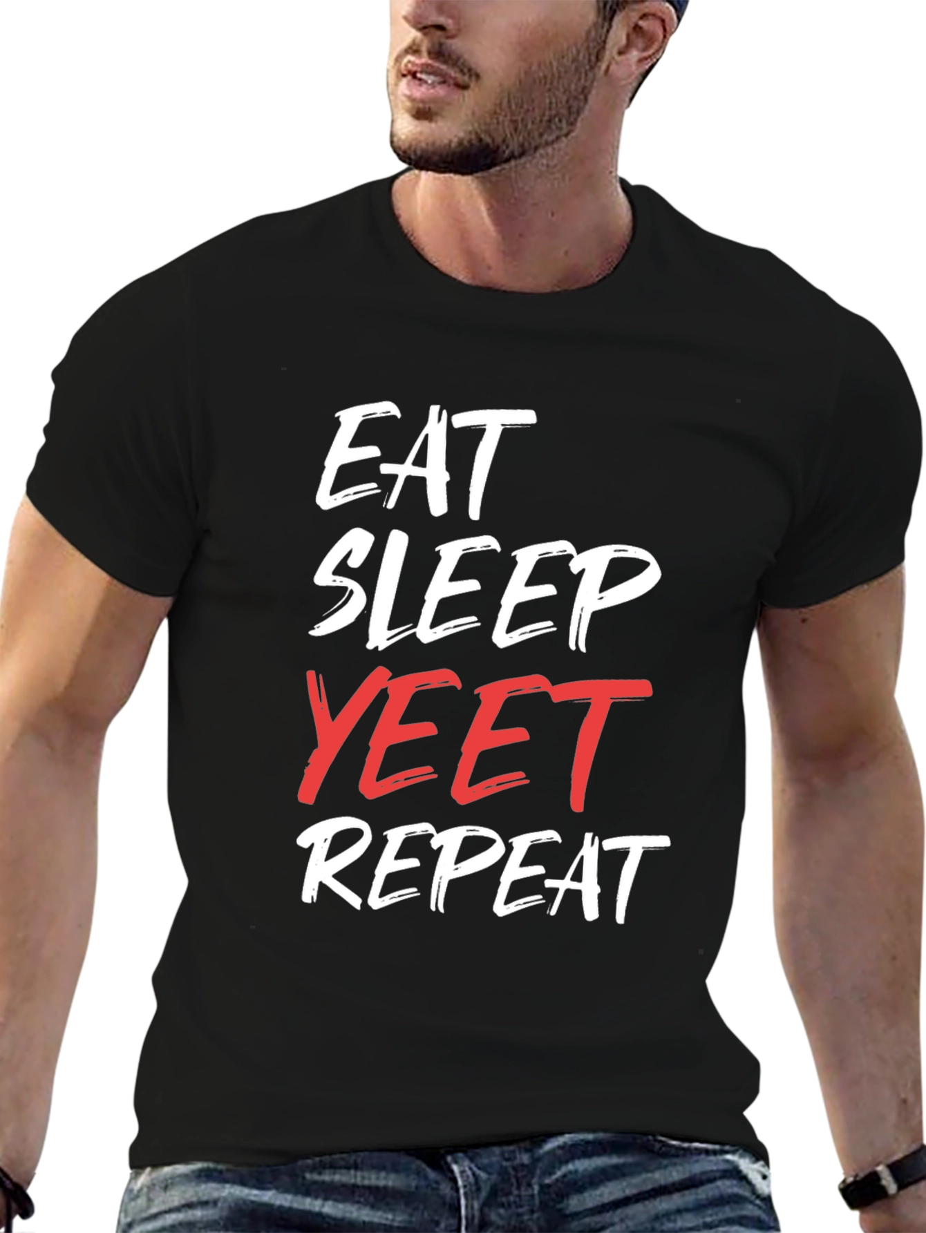 Eat Sleep Yeet Repeat Black Graphic Tee
