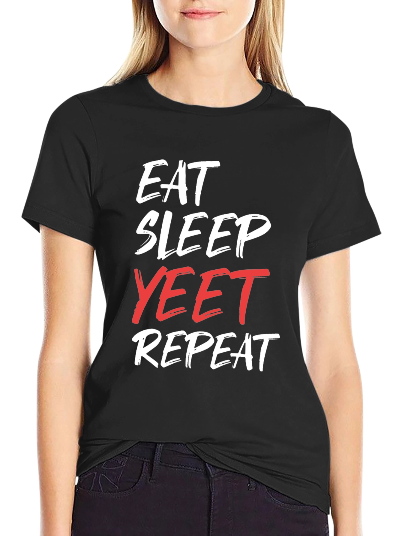 Eat Sleep Yeet Repeat Black Graphic Tee