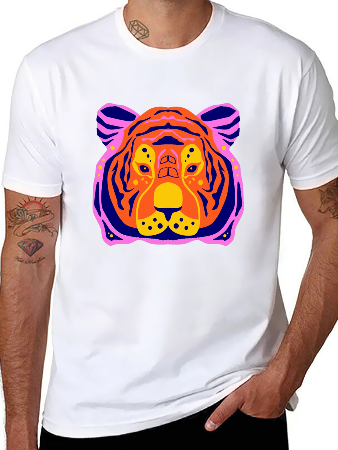 Vibrant Tiger Graphic Tee - Mens Black T-Shirt
