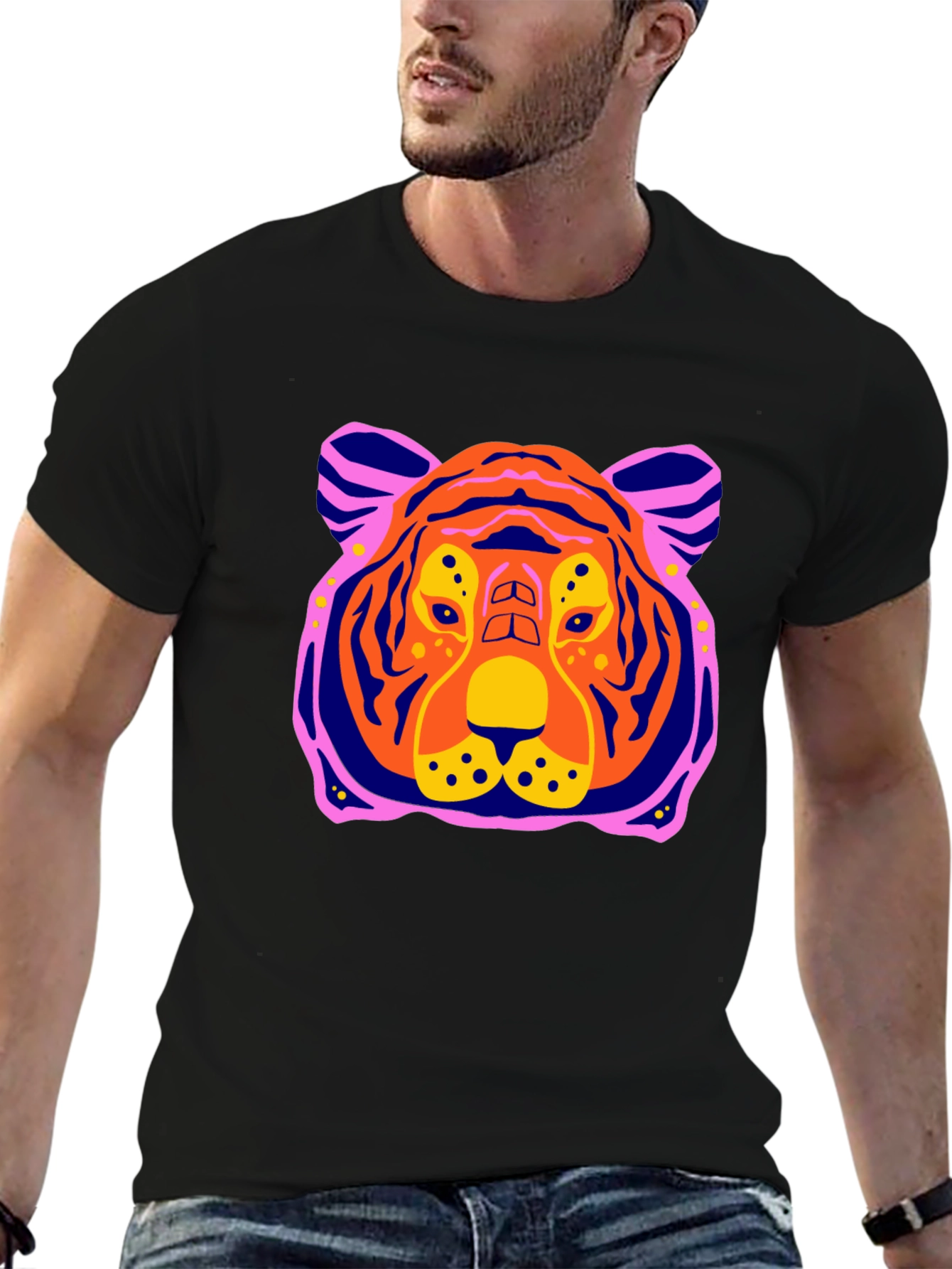 Vibrant Tiger Graphic Tee - Mens Black T-Shirt
