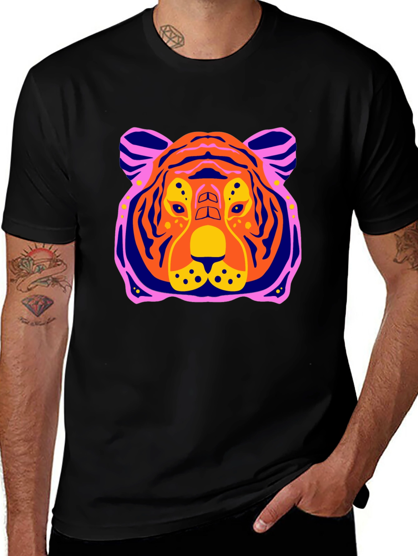 Vibrant Tiger Graphic Tee - Mens Black T-Shirt