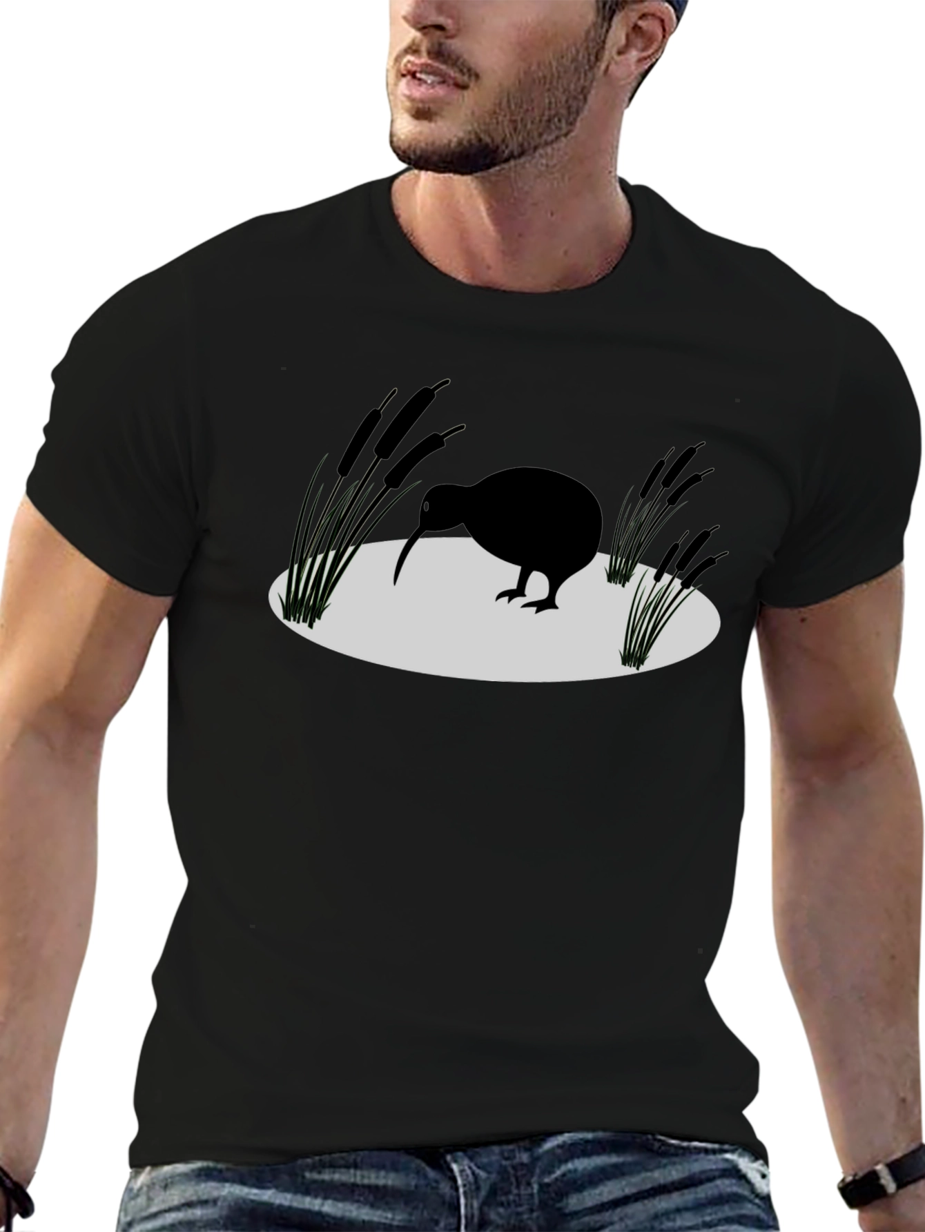 Kiwi Bird Silhouette Graphic Tee - Black