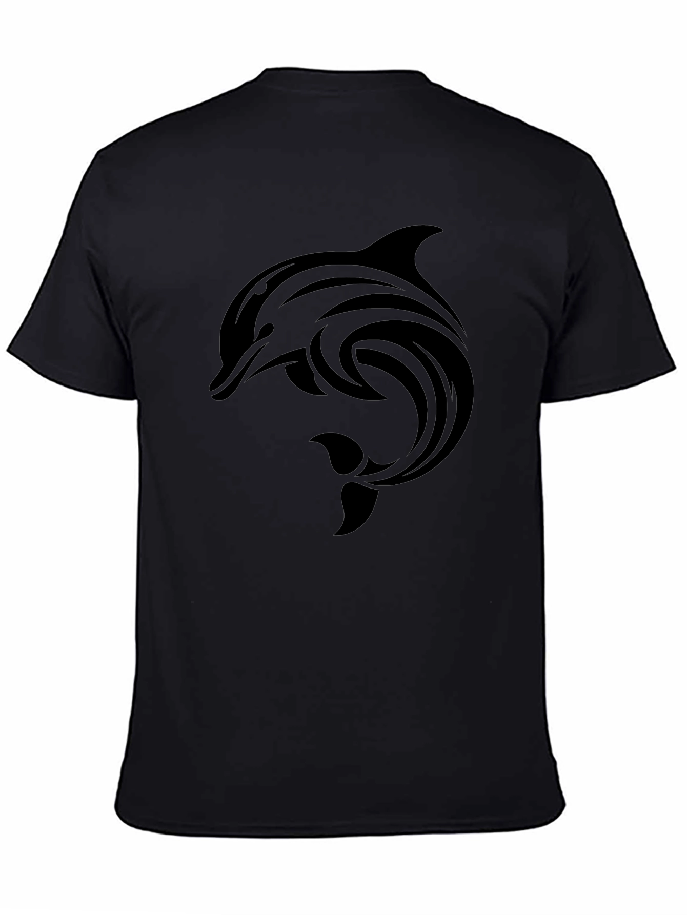 Mens Black Dolphin Graphic Tee - Tribal Design