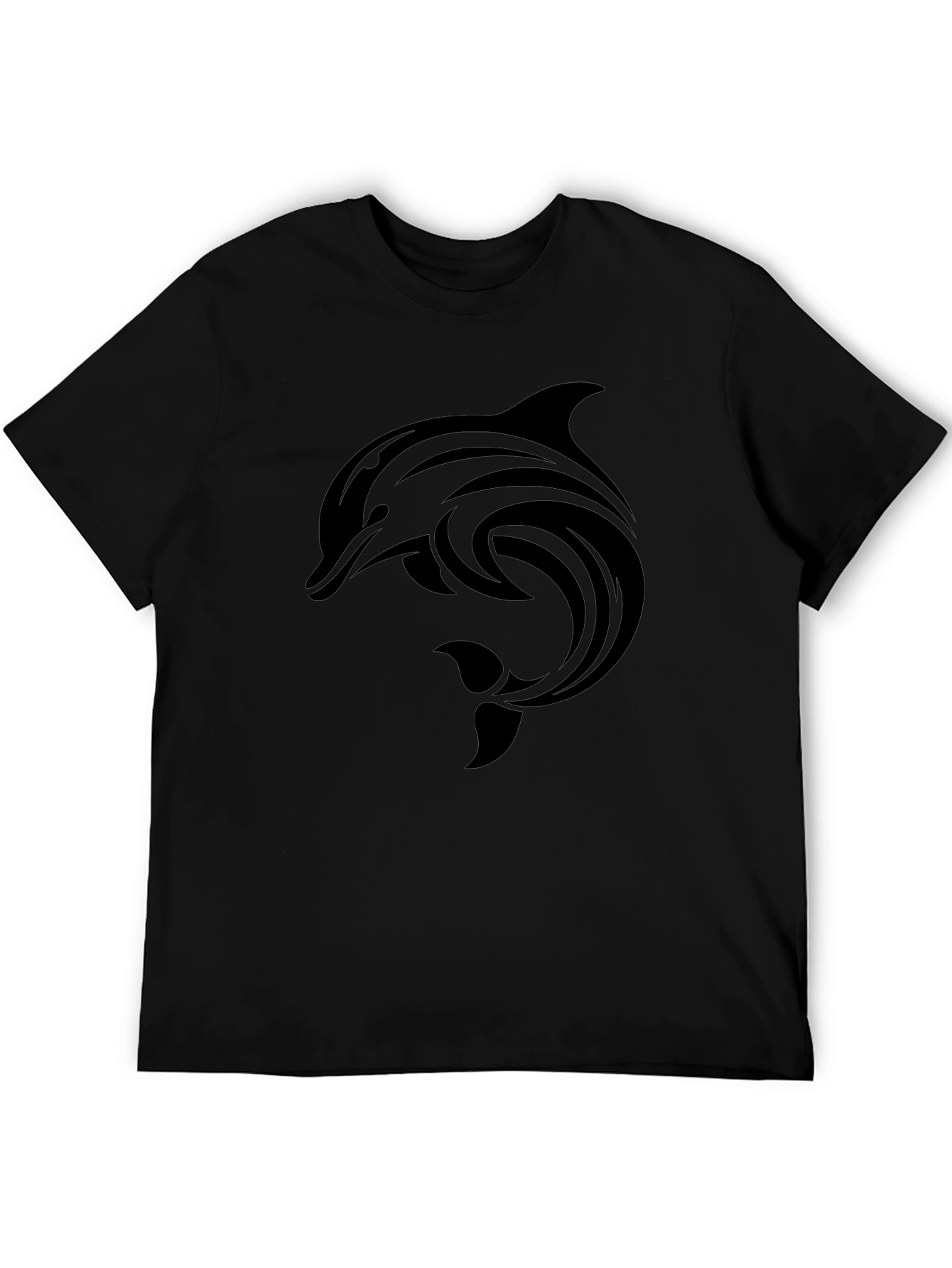 Mens Black Dolphin Graphic Tee - Tribal Design