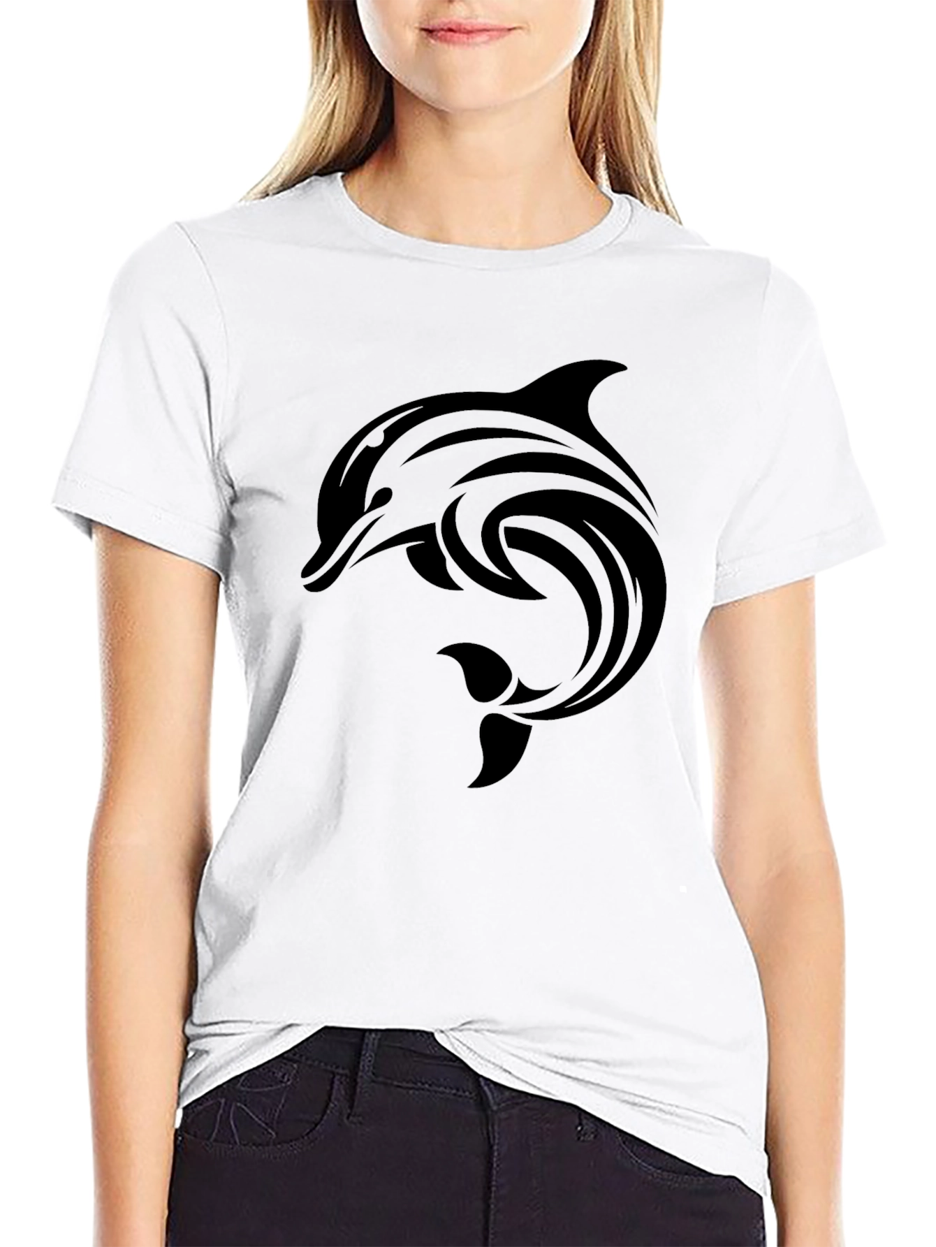 Mens Black Dolphin Graphic Tee - Tribal Design