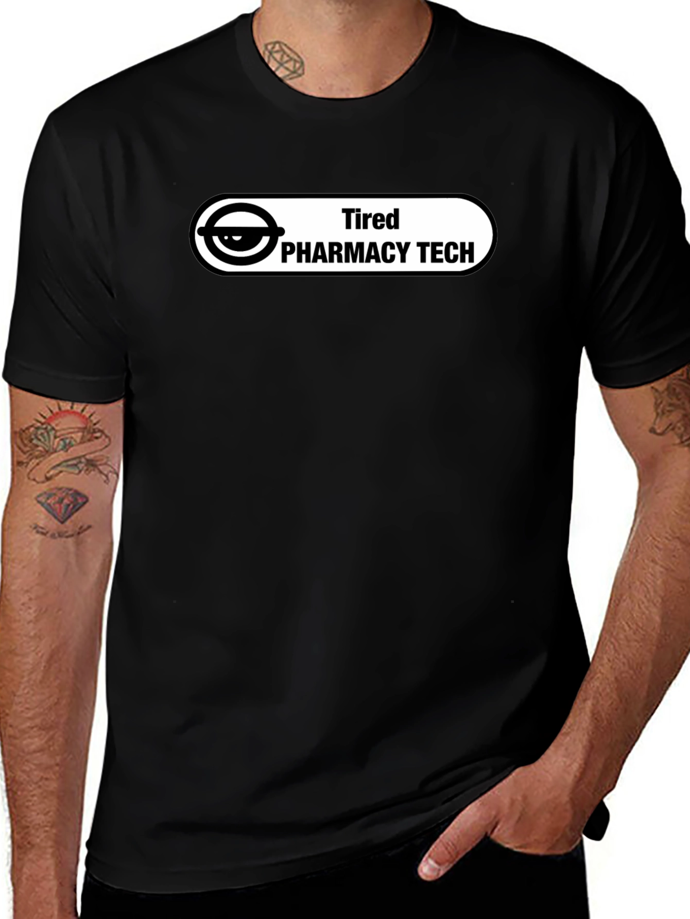 Tired Pharmacy Tech Black T-Shirt