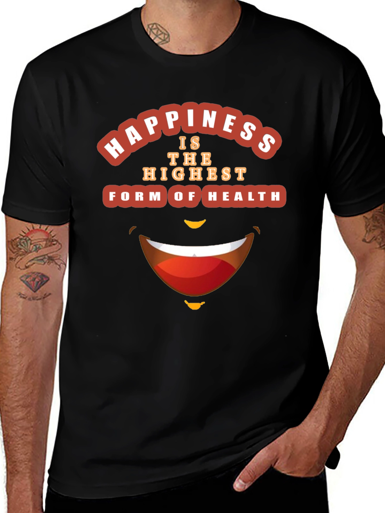 Happiness Health Graphic Black T-Shirt