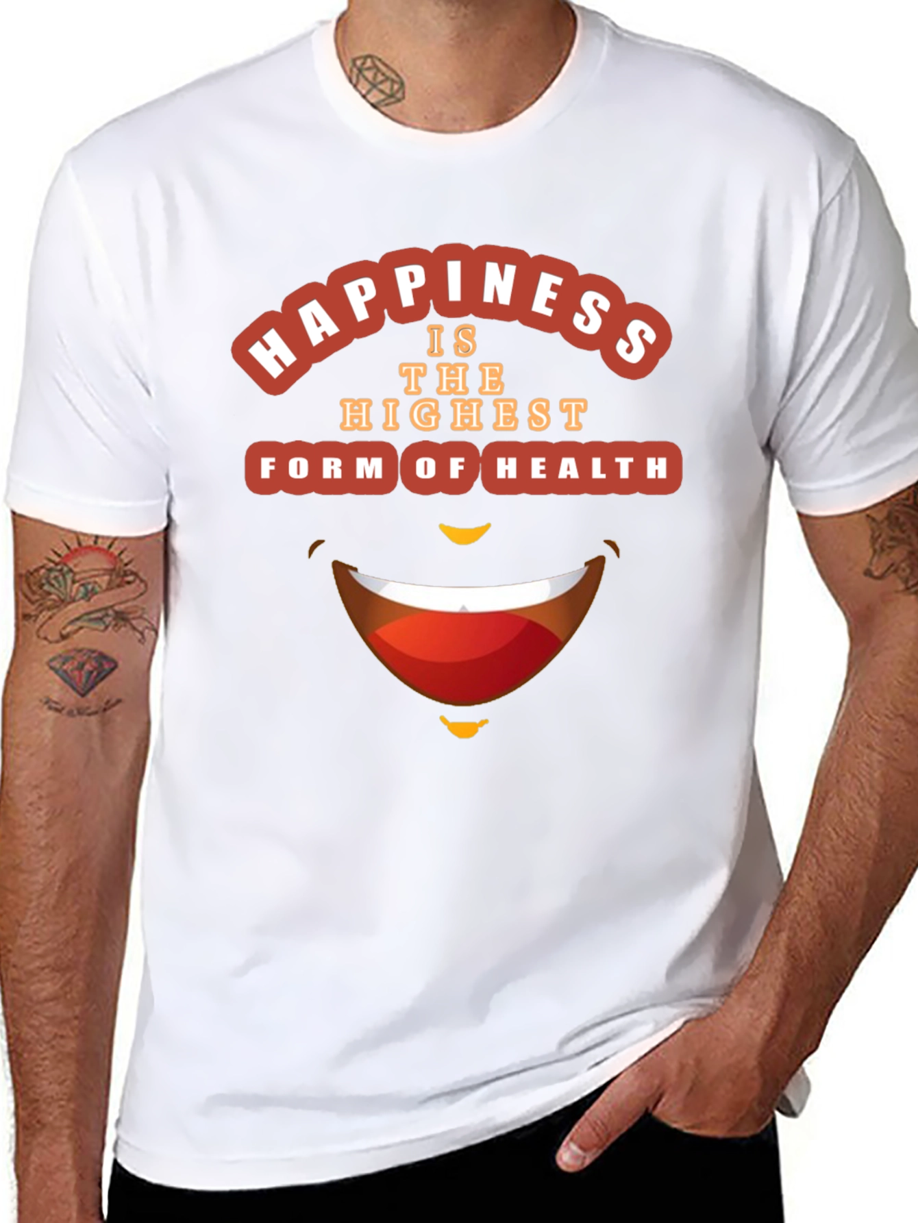 Happiness Health Graphic Black T-Shirt