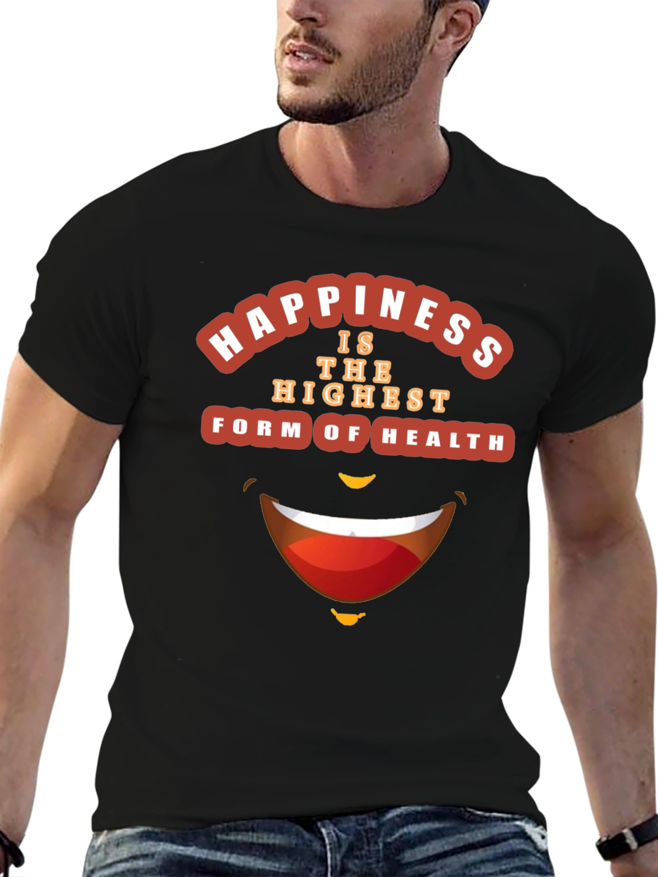 Happiness Health Graphic Black T-Shirt