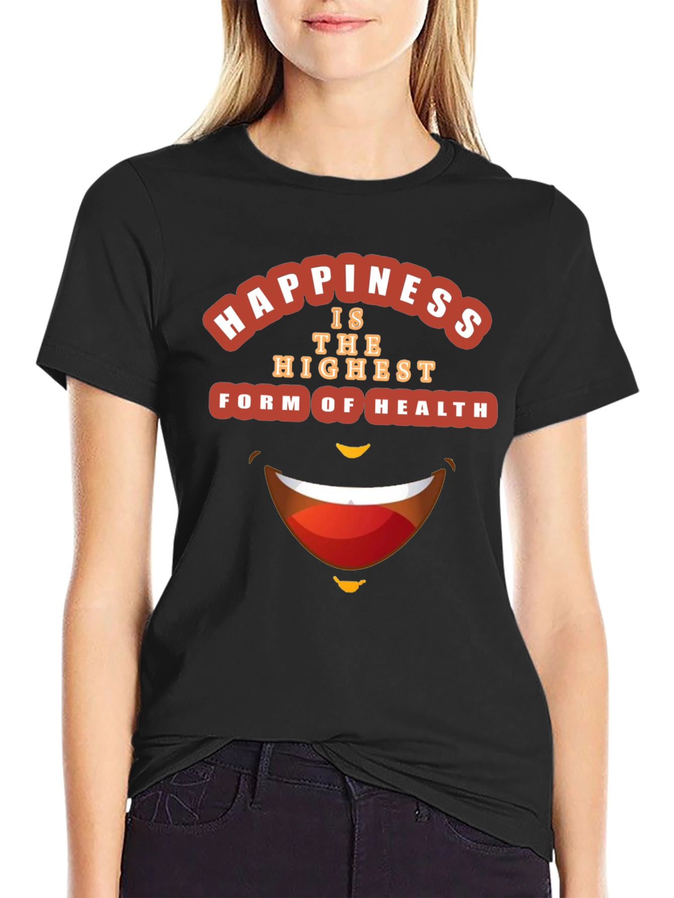 Happiness Health Graphic Black T-Shirt
