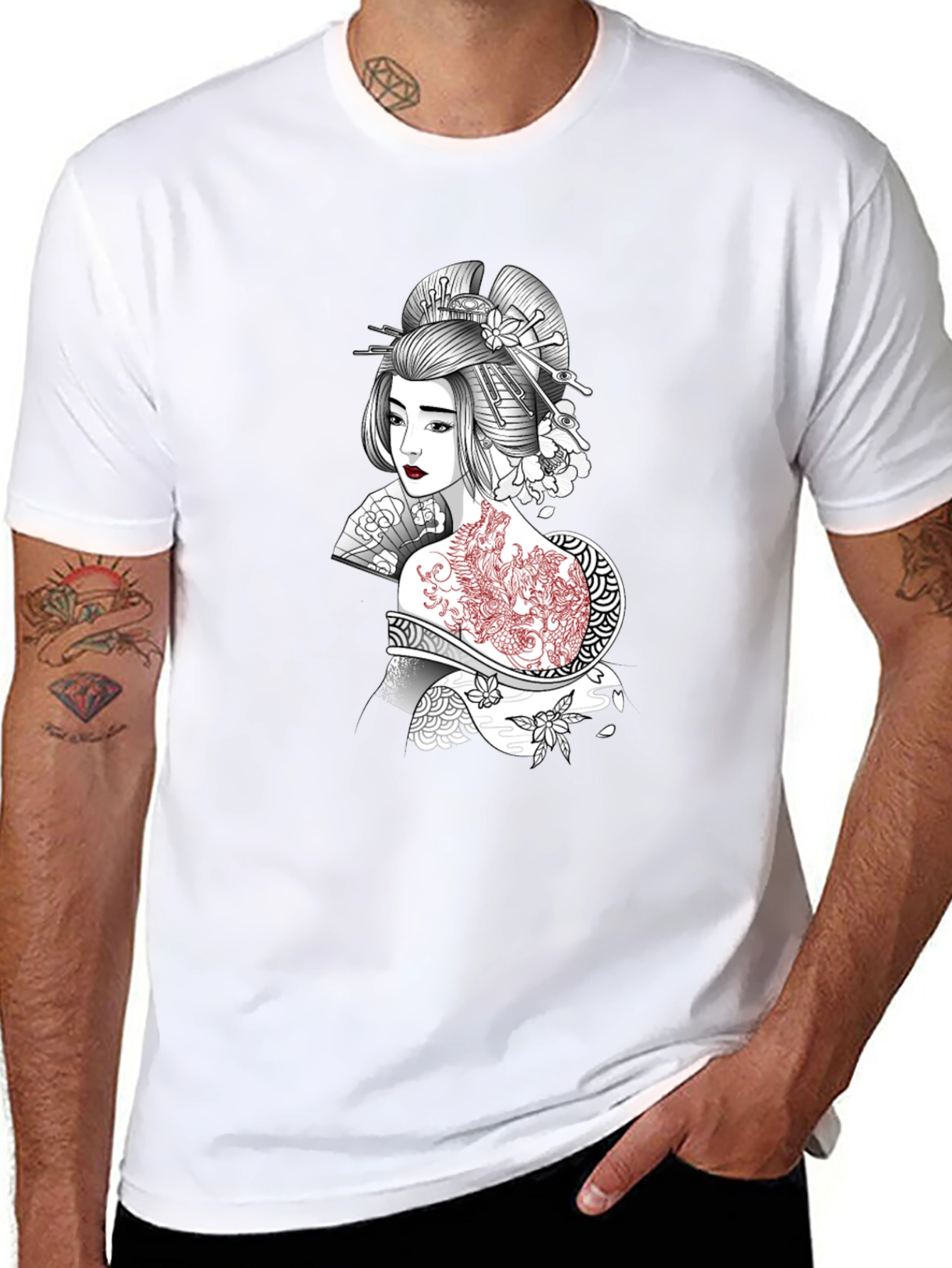Geisha Art Graphic T-Shirt - Black
