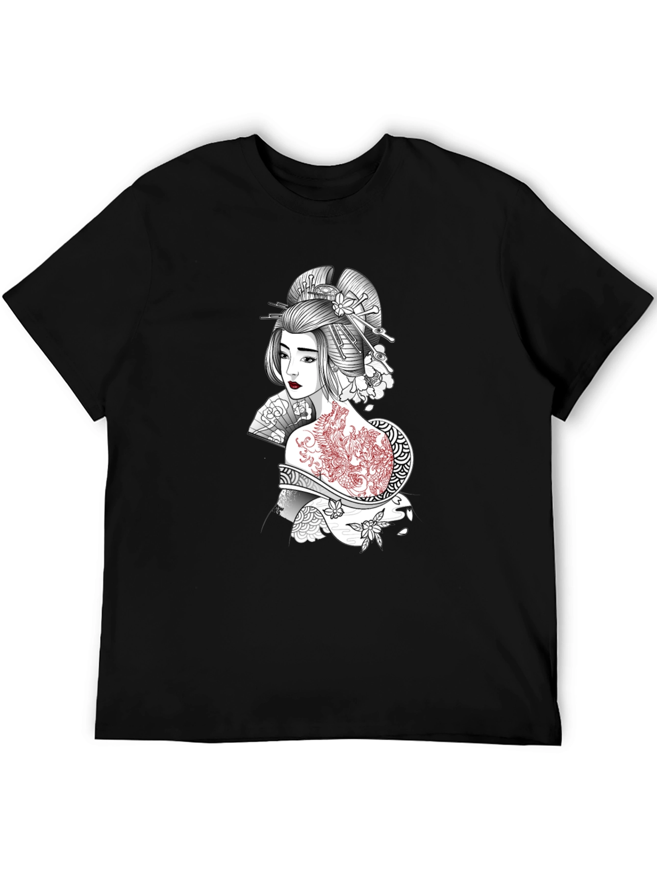 Geisha Art Graphic T-Shirt - Black