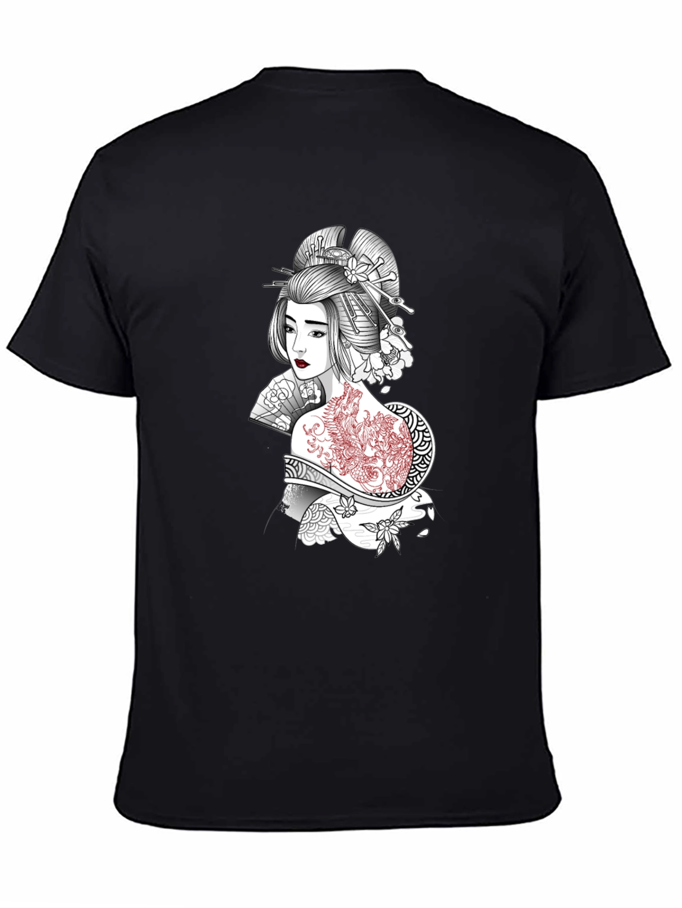 Geisha Art Graphic T-Shirt - Black