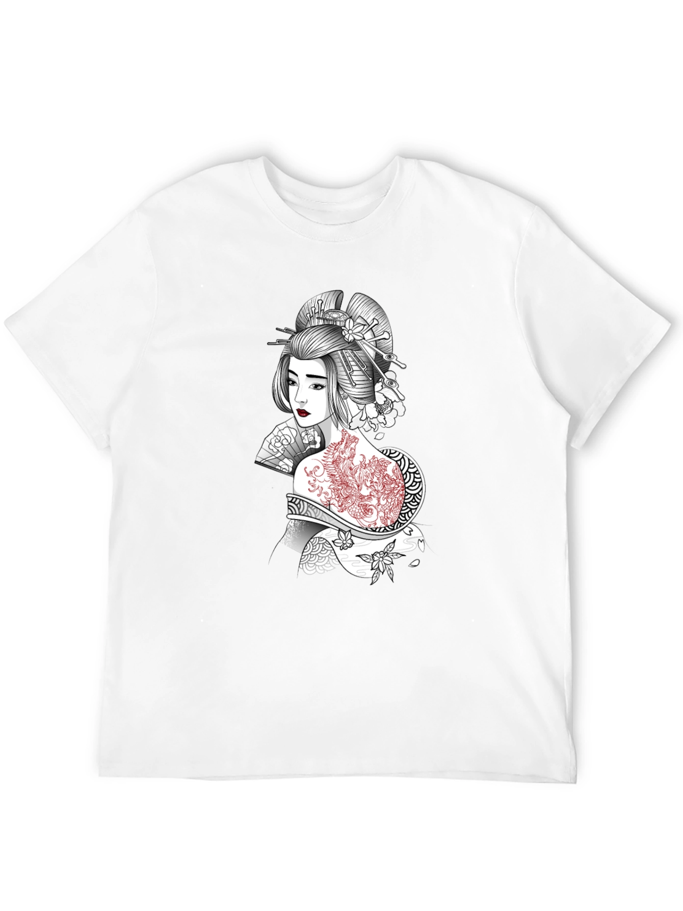 Geisha Art Graphic T-Shirt - Black