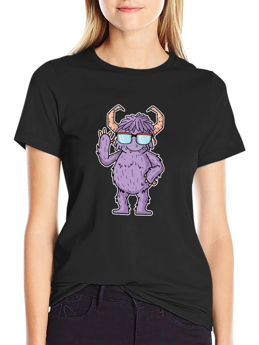 Monster with Glasses Graphic Tee - Black