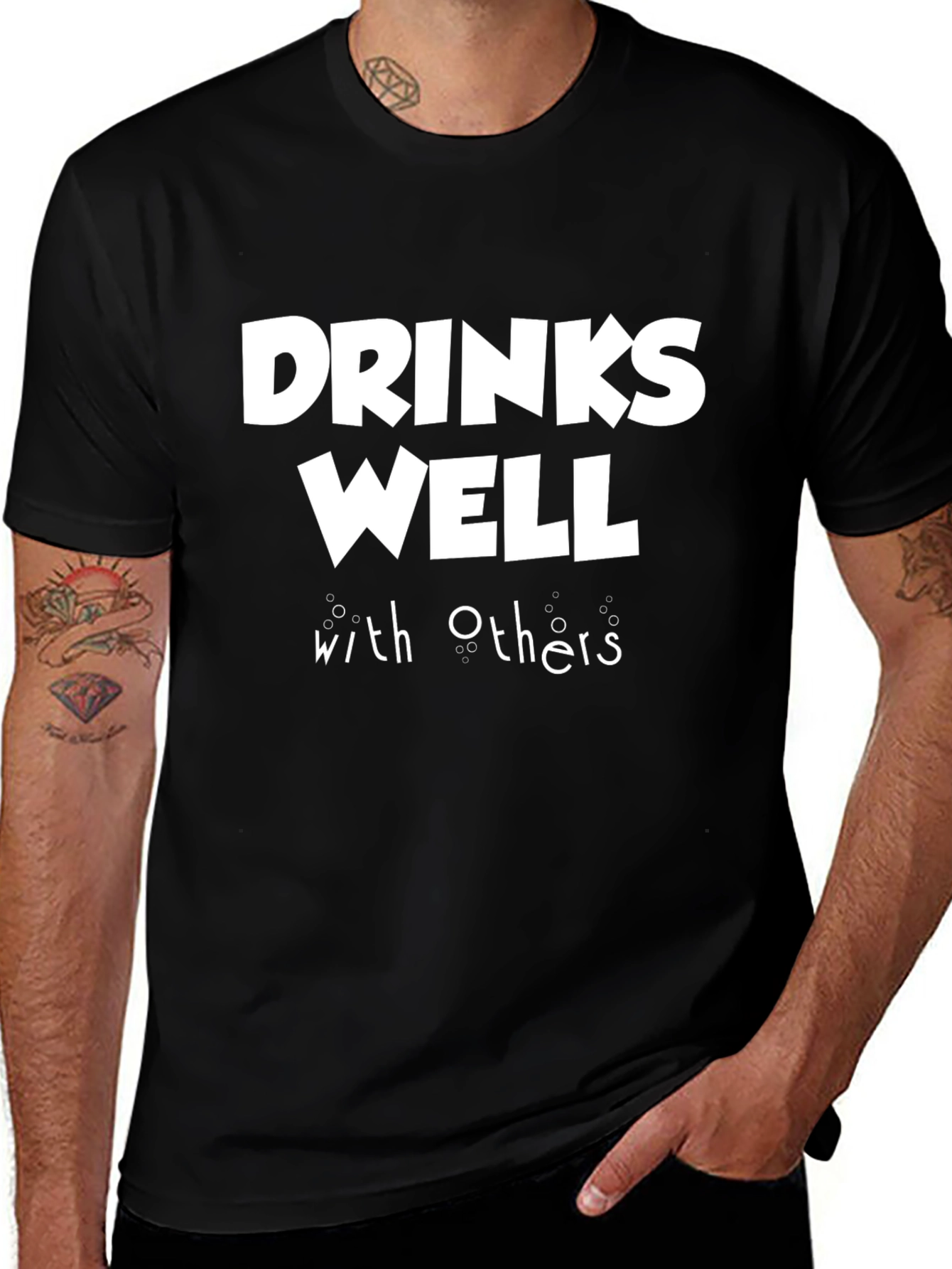 Drinks Well With Others Funny Black T-Shirt