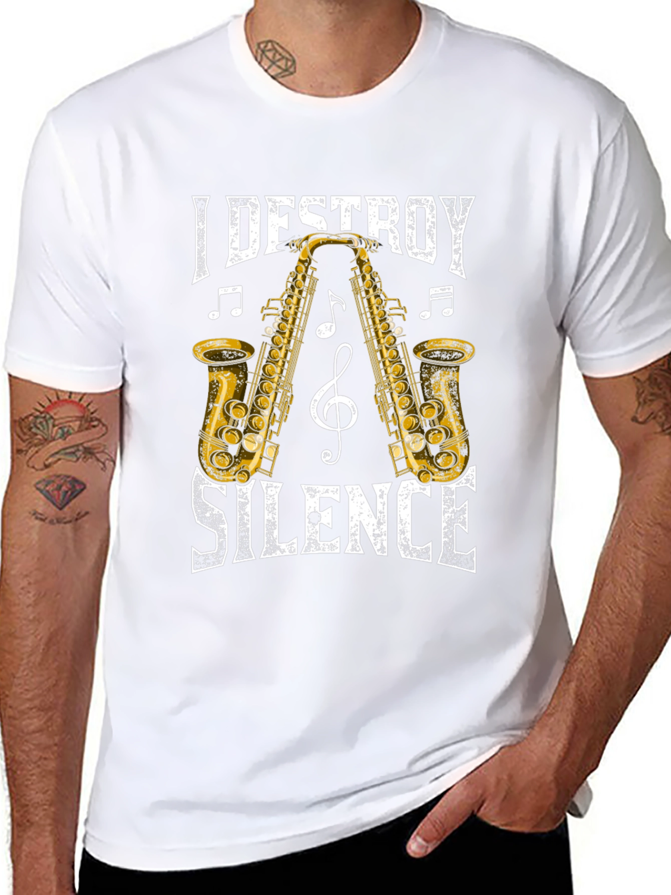 Destroy Silence Saxophone Graphic T-Shirt