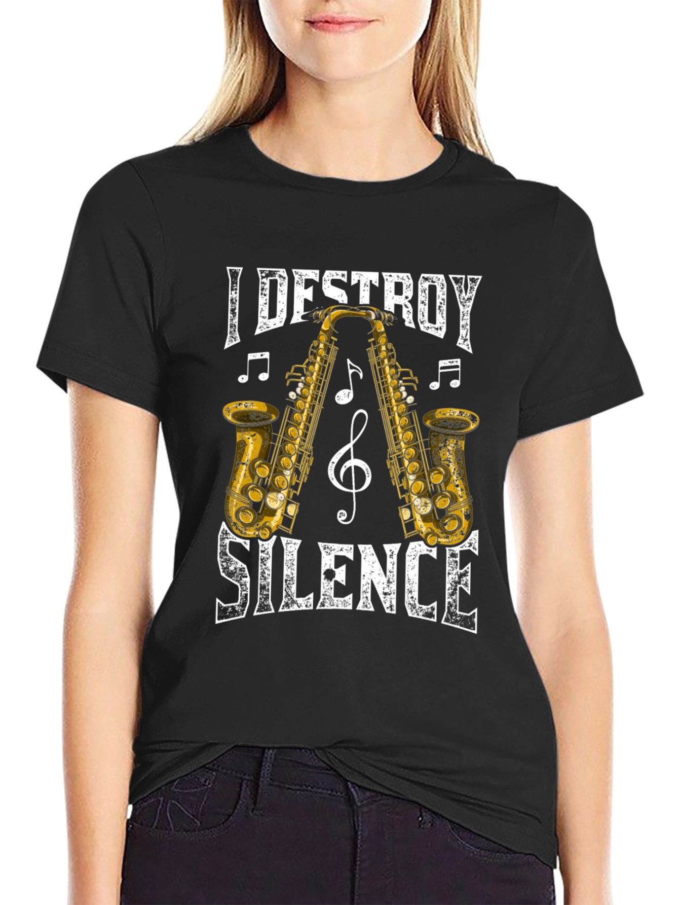 Destroy Silence Saxophone Graphic T-Shirt