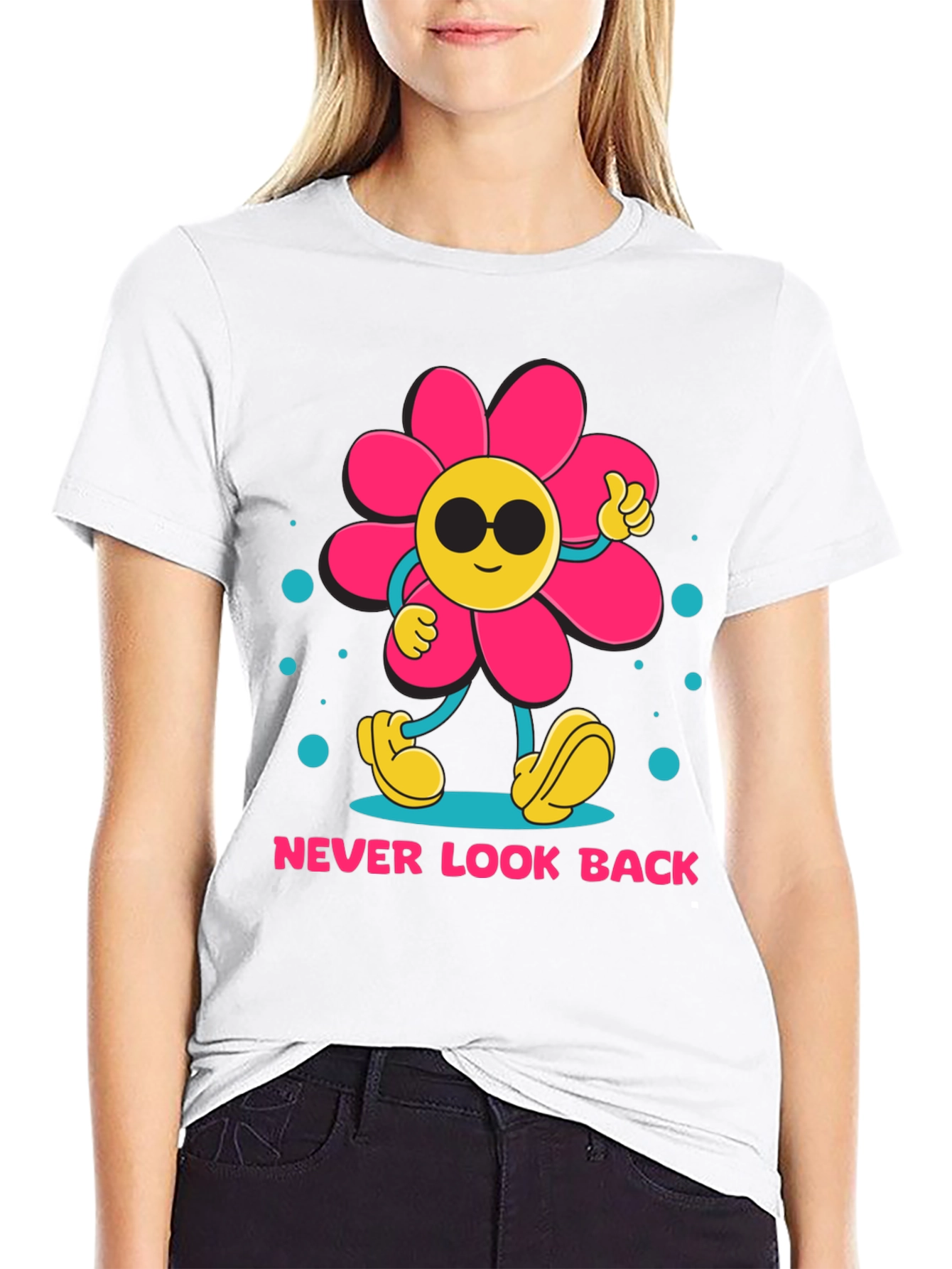 Retro Flower Power Graphic Tee - Never Look Back