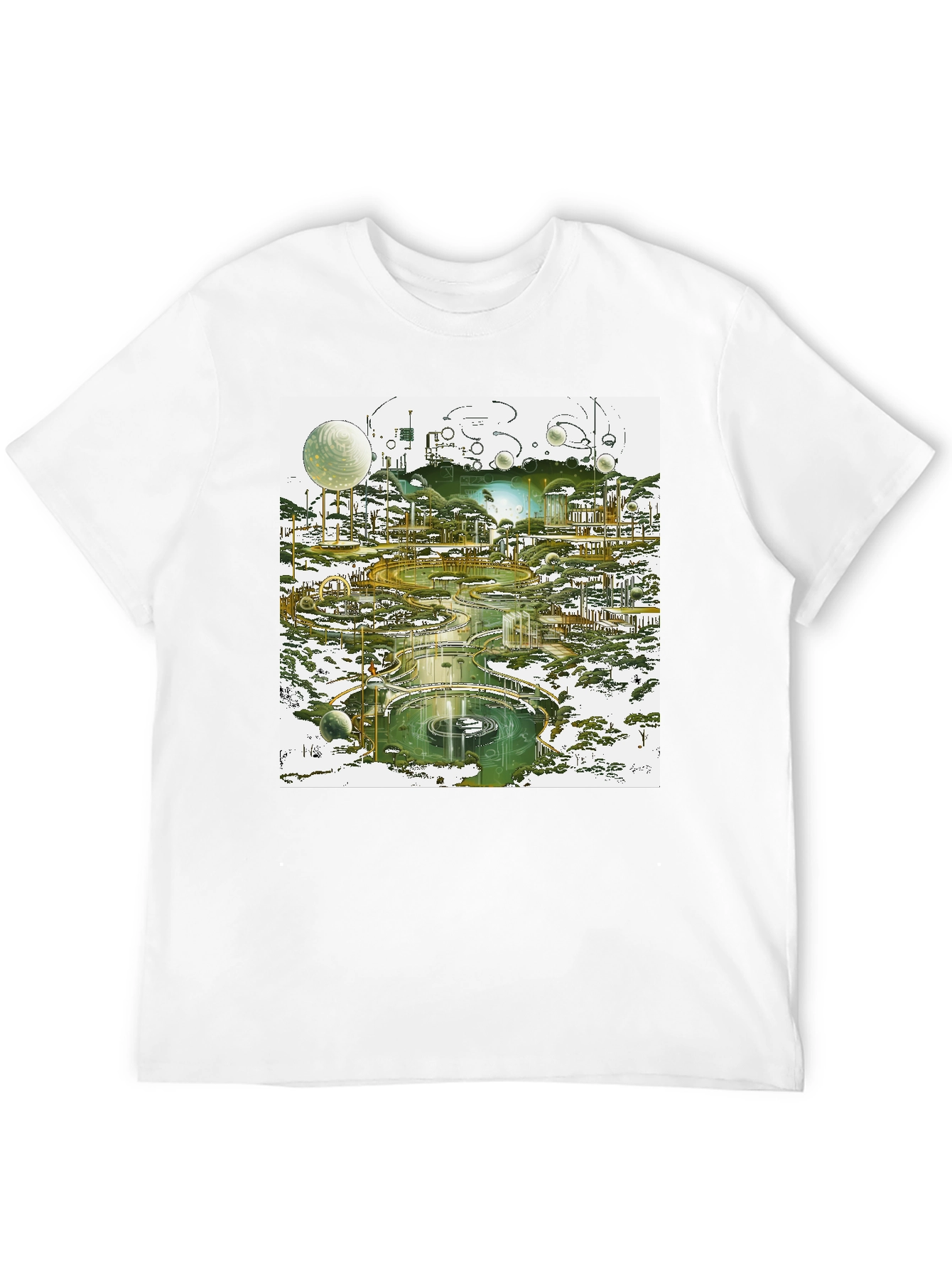 Futuristic Landscape Graphic Tee - Black Cotton