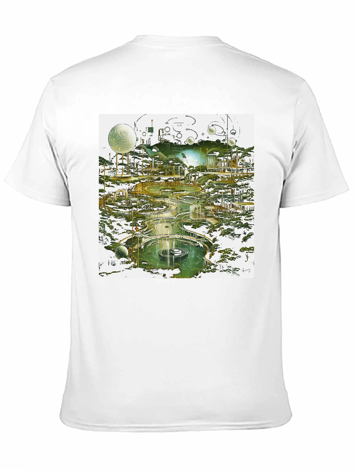 Futuristic Landscape Graphic Tee - Black Cotton