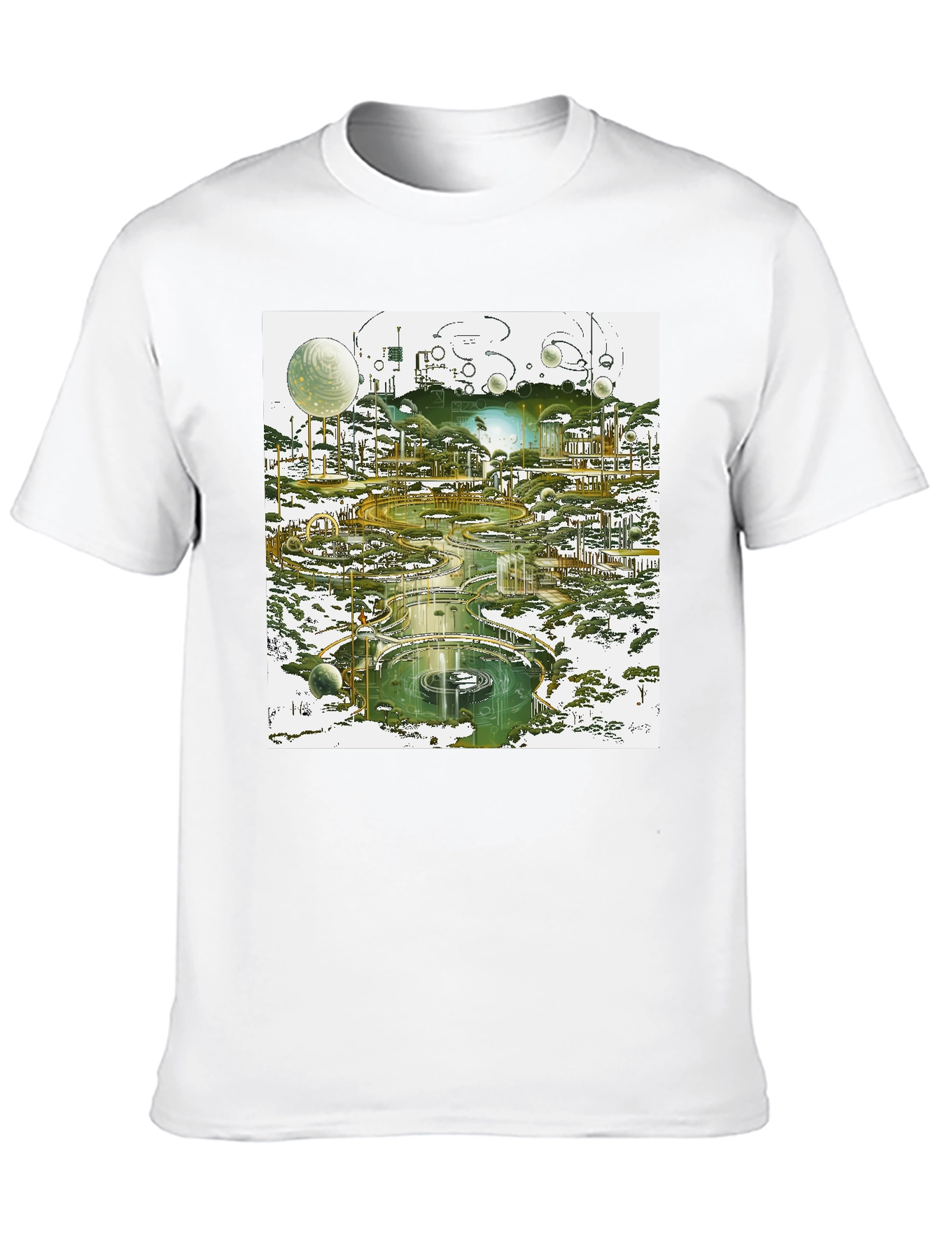 Futuristic Landscape Graphic Tee - Black Cotton