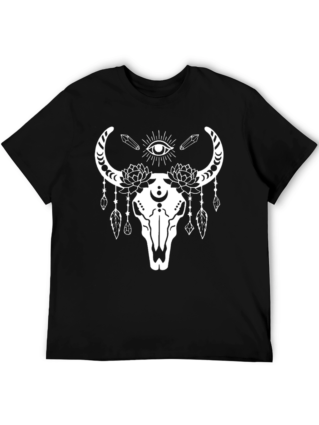 Mystic Bull Skull Graphic Tee - Black Cotton T-Shirt