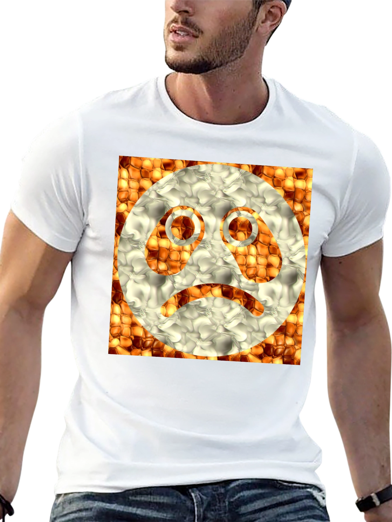 Sad Emoji Graphic Tee - Unique Textured Design