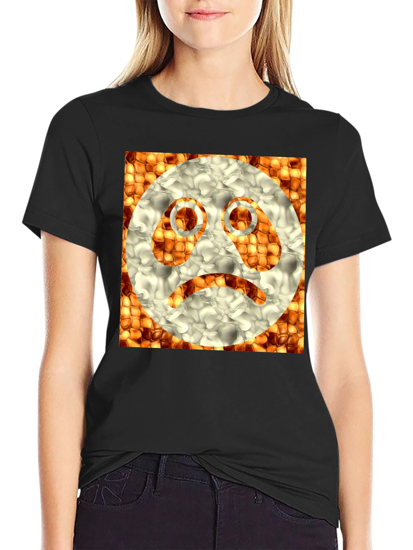 Sad Emoji Graphic Tee - Unique Textured Design
