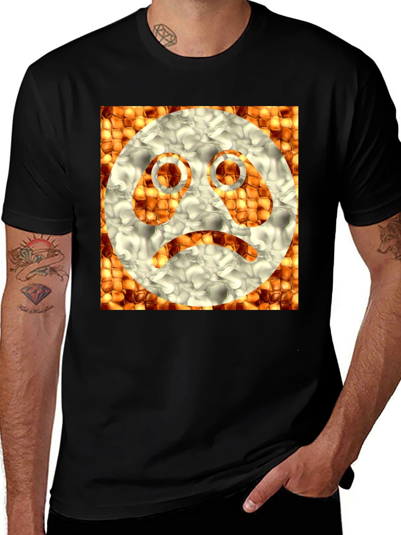Sad Emoji Graphic Tee - Unique Textured Design