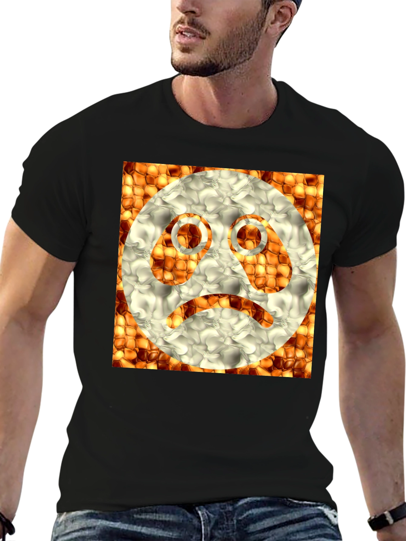 Sad Emoji Graphic Tee - Unique Textured Design