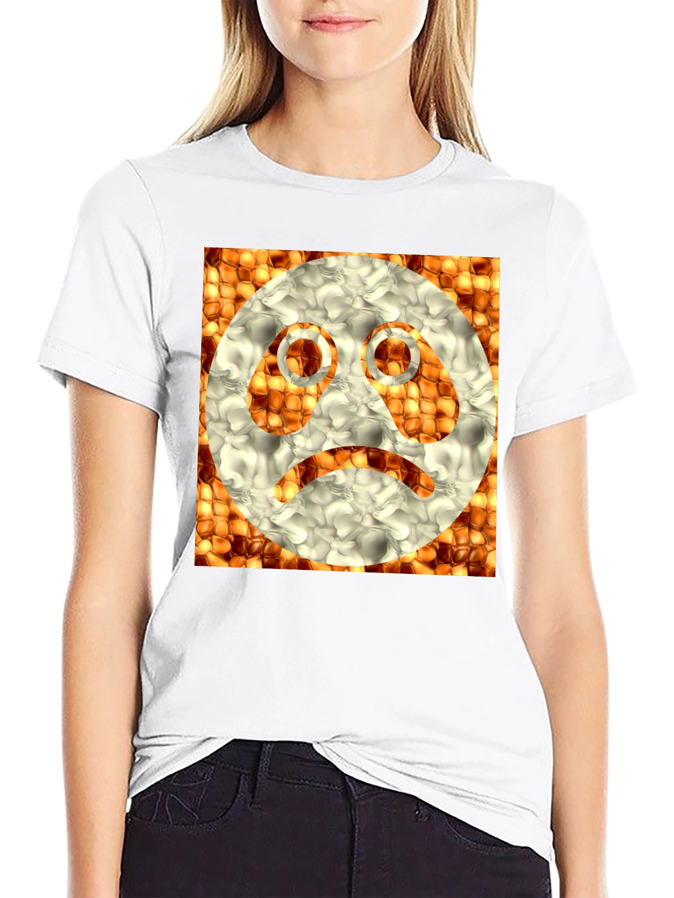 Sad Emoji Graphic Tee - Unique Textured Design