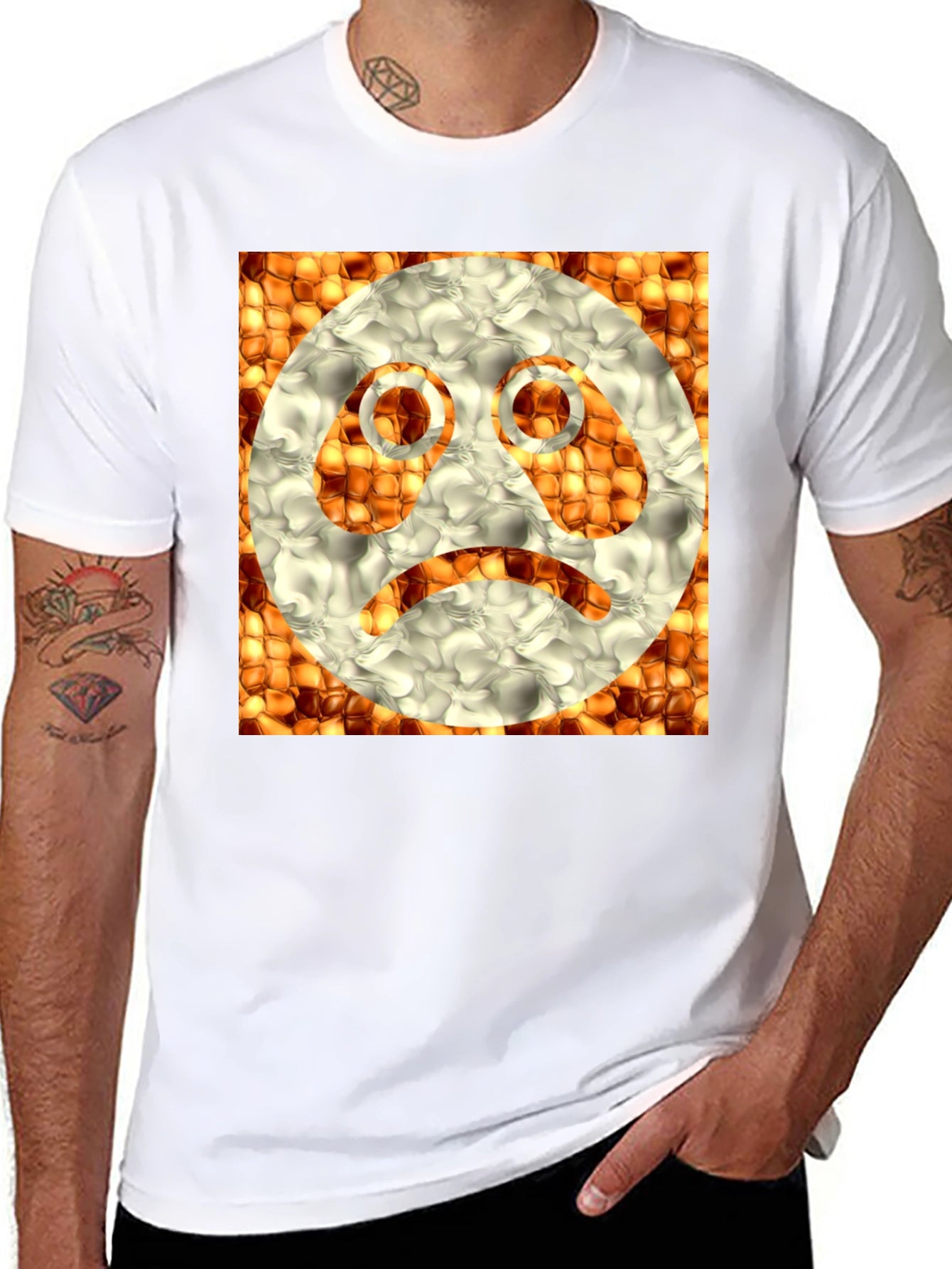 Sad Emoji Graphic Tee - Unique Textured Design