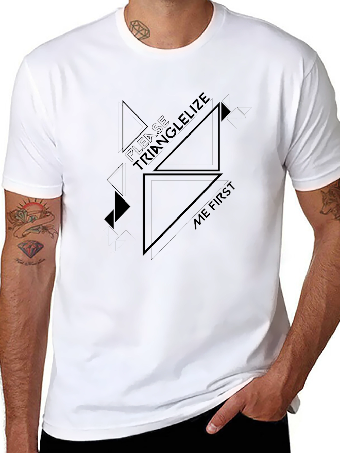 Geometric Triangle Graphic Print Black T-Shirt